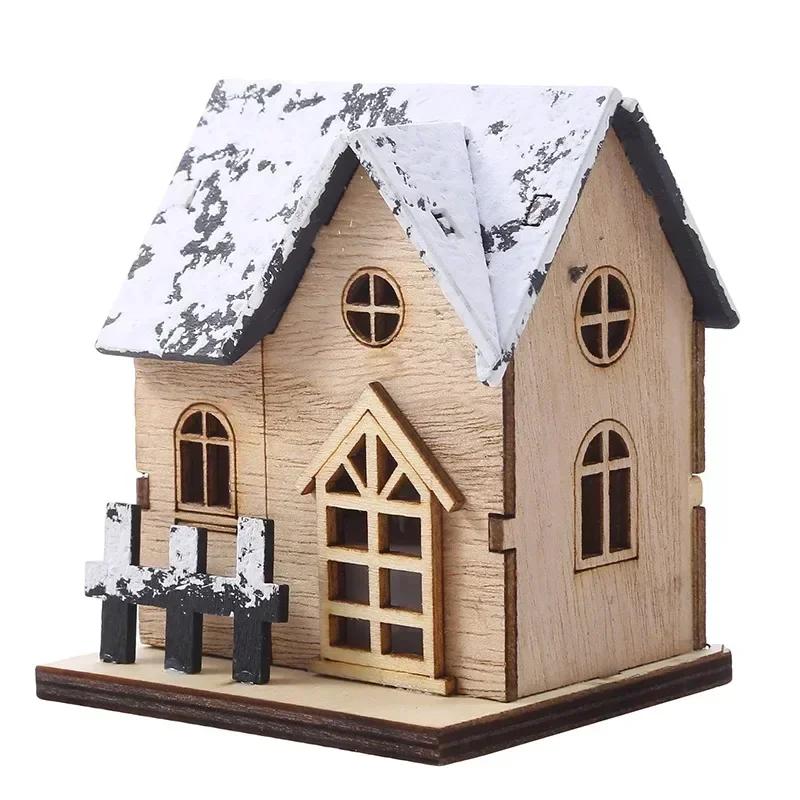 

1 Set Christmas Village LED Light Wooden House Luminous Cabin Decorations for Home DIY Xmas Tree Ornament New Year 2024 Kid Gift