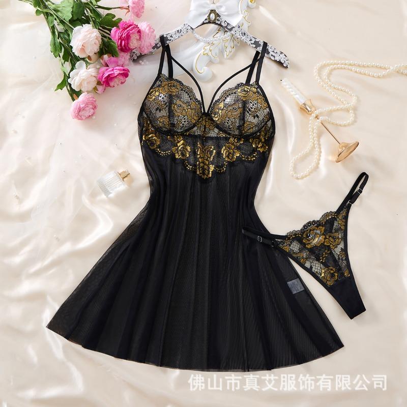 

New lace mesh splicing suspender nightdress pure goth style sexy pajamas female summer 133 XXL