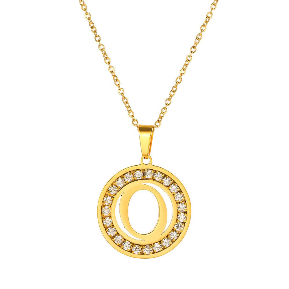New Initial Letter Name Pendant Female Gold Color Stainless Steel A-Z Alphabet Round Necklace for Women Jewelry Gift