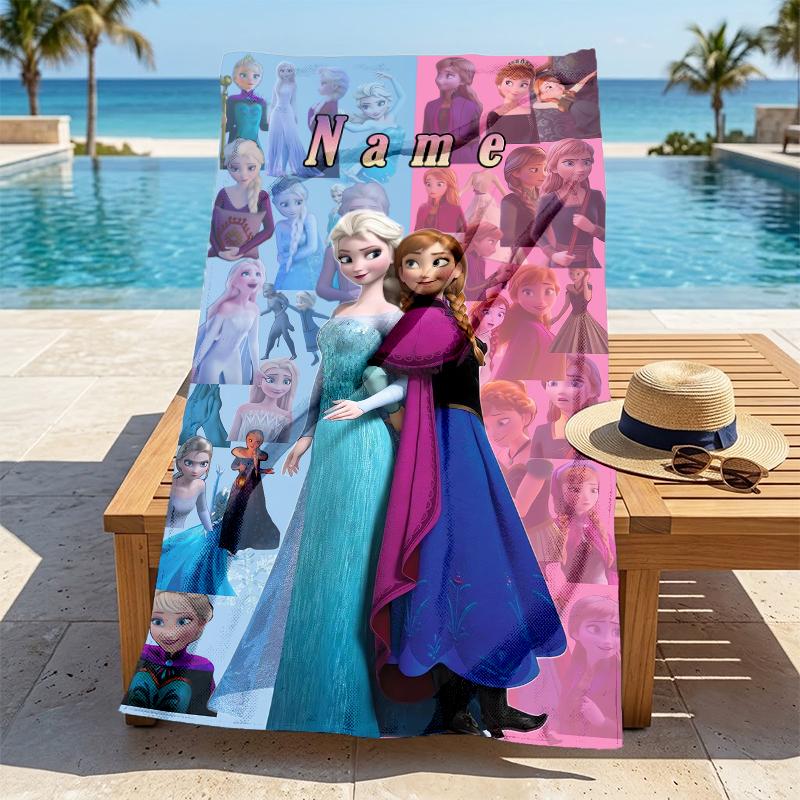 Custom Name Frozen Friendship Stylish Digital Printing Beach Towel Quick‑Drying Absorbent Blanket for Beach Pool Gym Travel