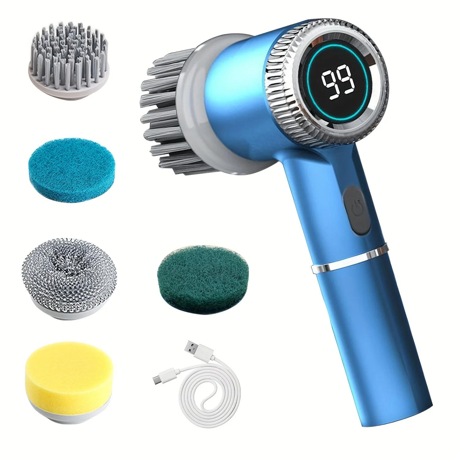 

Electric Spin Scrubber With 5 Replaceable Brush Head, Three-speed Adjustable Handheld Rechargeable Shower Scrubber синій