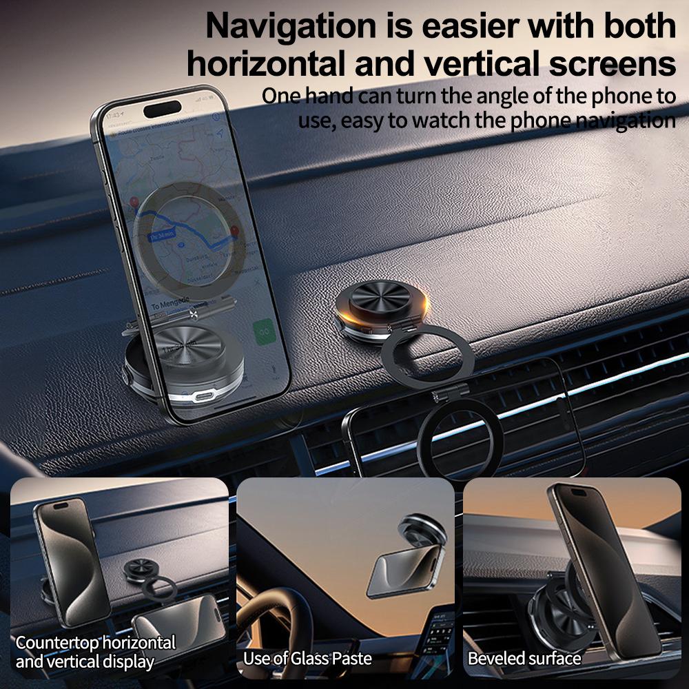 Electric Magnetic Car Phone Holder Folding 360° Swivel Vacuum Suction Cup Bracket for Dashboard Universal Tesla iPhone Magsafe