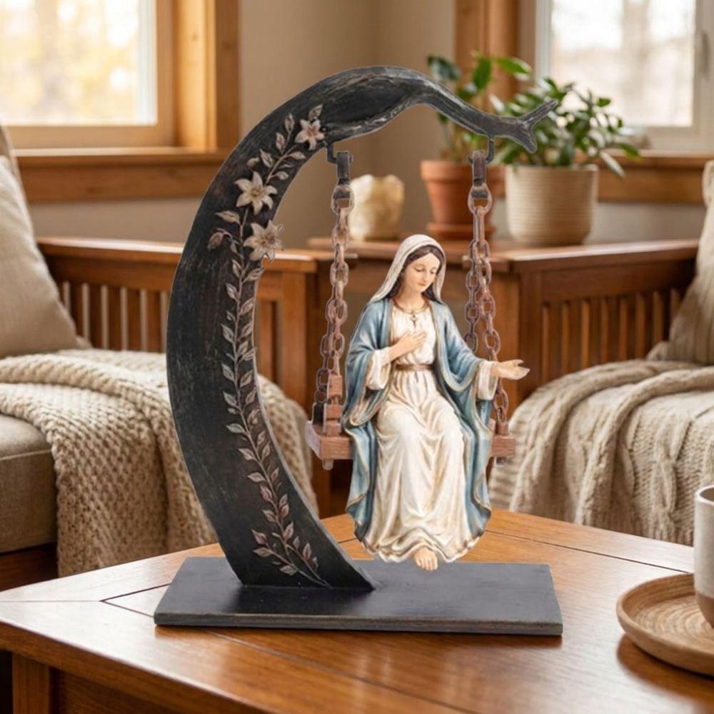 Catholic Wooden Jesus Swing Ornament Religious Virgin Mary Swing Sculpture Faith Home Decor