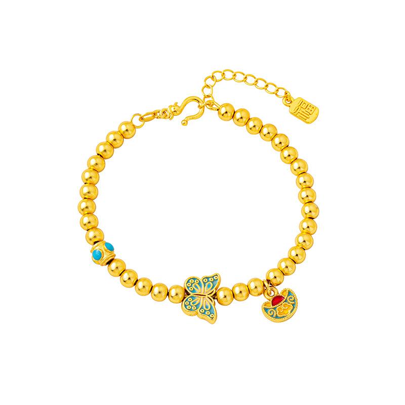 National Trend Bracelet Palace Style Oil Dripping Butterfly Ingot Gourd Beaded Bracelet Women's Trend