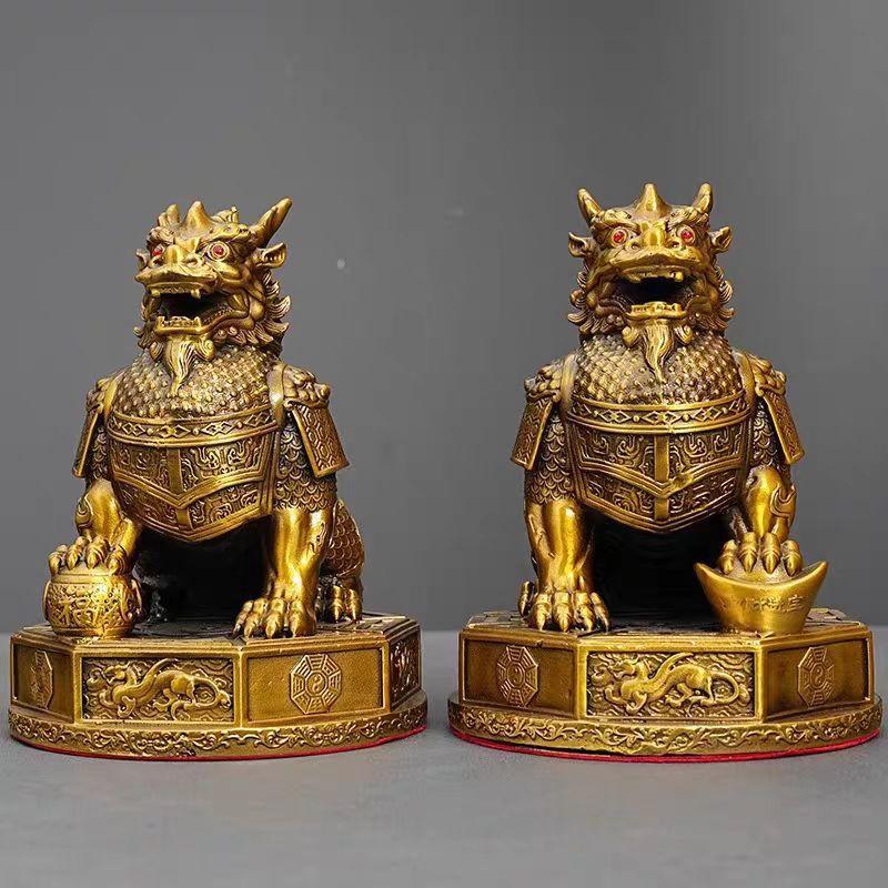 Pair Of Copper Ornaments Eight Trigrams Kirin Home Decor Living Room Entrance Hallway Office Desktop Decoration Gift Openi