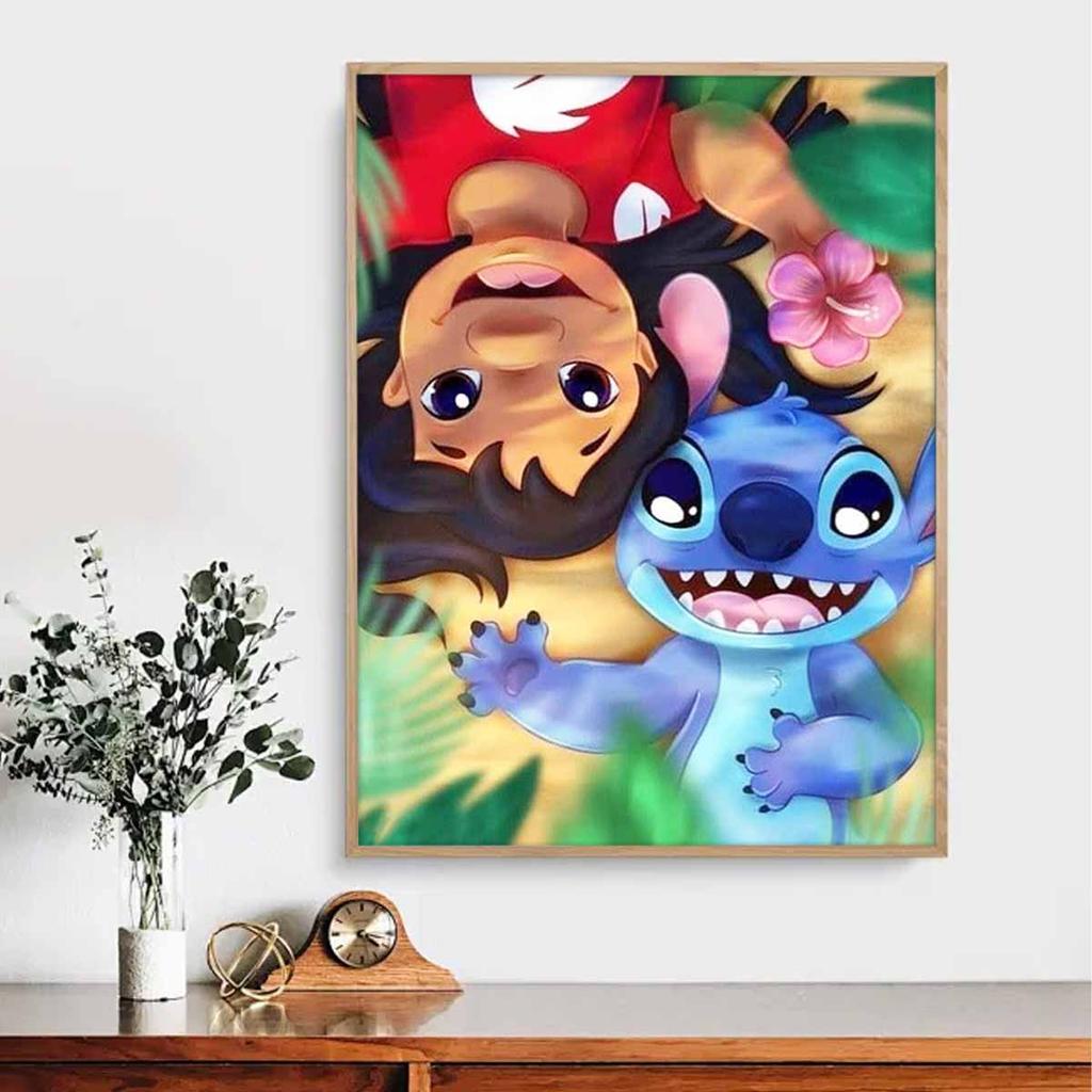 Pełne Round Diamond Painting Lilo & Stitch Sztuka Obraz z Dżetami Mozaika DIY 5D Haft Krzyżykowy Dekoracja Domu