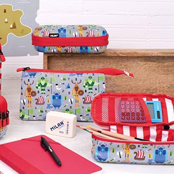 Trousse ovale semi-rigide - MILAN - Vikings - Design runes - Compartiment intérieur en maille - Mixte