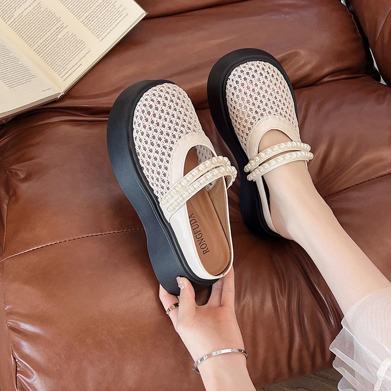 Woven bag head slippers women's summer sandals 2025 new thick-soled Mary Jane shoes hollow hole shoes