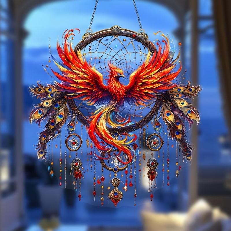 2D Aurora Phoenix Acrylic Light Catcher Solar Catcher Hanging Home Decor Auspicious Phoenix Theme Bedroom Garden Gift