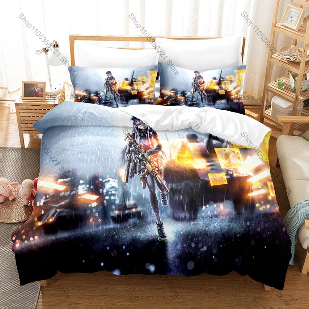 Cool Icon Tactical Doll Graphic Girls Frontline Bedroom Decor Bedding Duvet Cover + 2 Pillowcases Military Anime Fan Room Decor