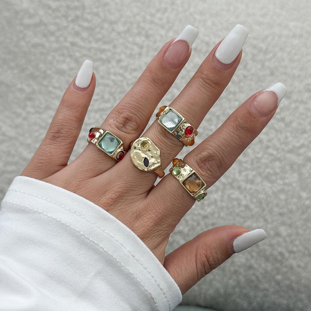 Medieval Liquid Wind Rings Set Joint Ring, Light Luxury Rhinestone Vintage Ring Women