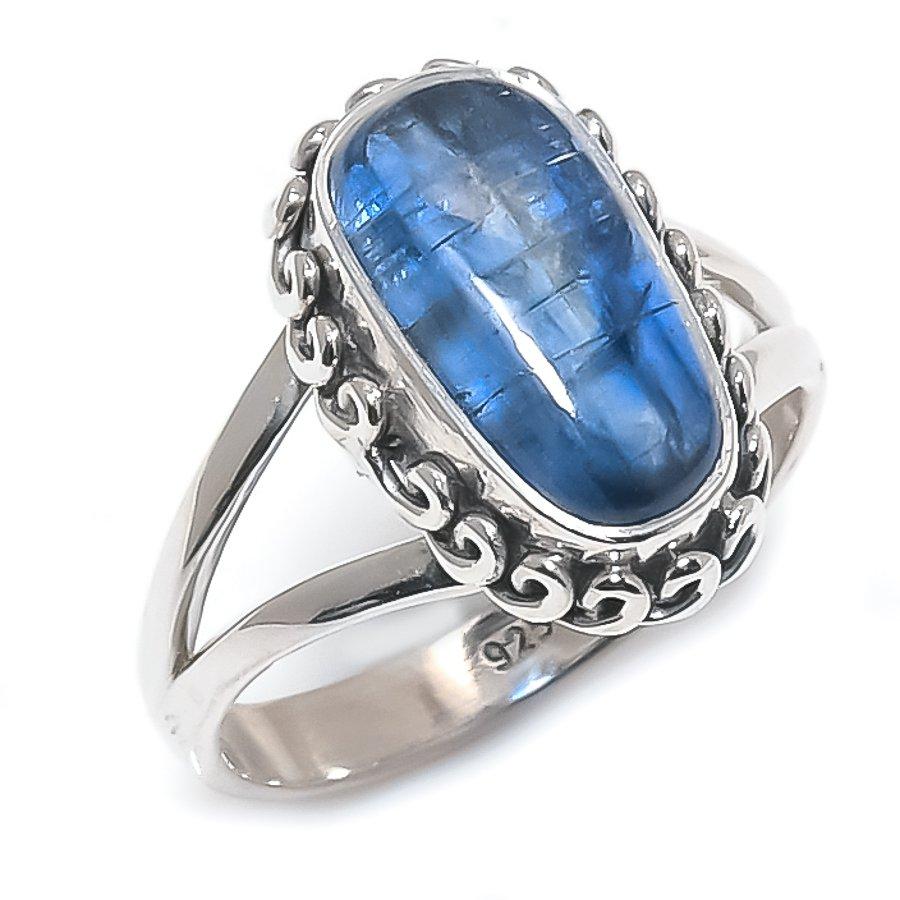 Natural Blue Kyanite Gemstone Handmade 925 Solid Silver Jewelry Ring Size 7 F0v87