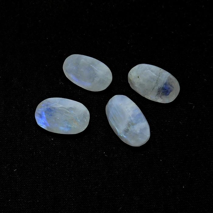 10X16MM Natural Rainbow Moonstone Checker Cut 34Cts. Oval Gemstone 4Pcs Lot RML-460