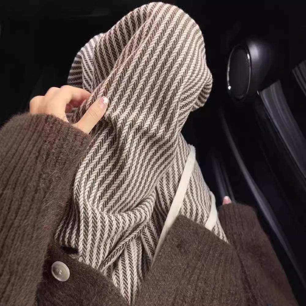 Kleine Retro Gestreifte Woll-Freizeithose mit weitem Bein für Damen für Herbst und Winter Neuer Stil Drapierte Lässige Schlanke Gerade Bodenlange Hose