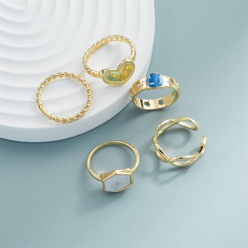 Módní Retro Ring Set Ženy Punk Metal Jednoduchá Osobnost Star Love Heart Ring Šperky dárek