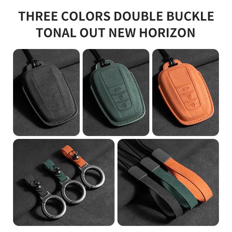 Leather Car Key Case for Toyota Prius Camry Corolla CHR C-HR RAV4 Land Cruiser 2/3 Button Keychain Suede Accessories