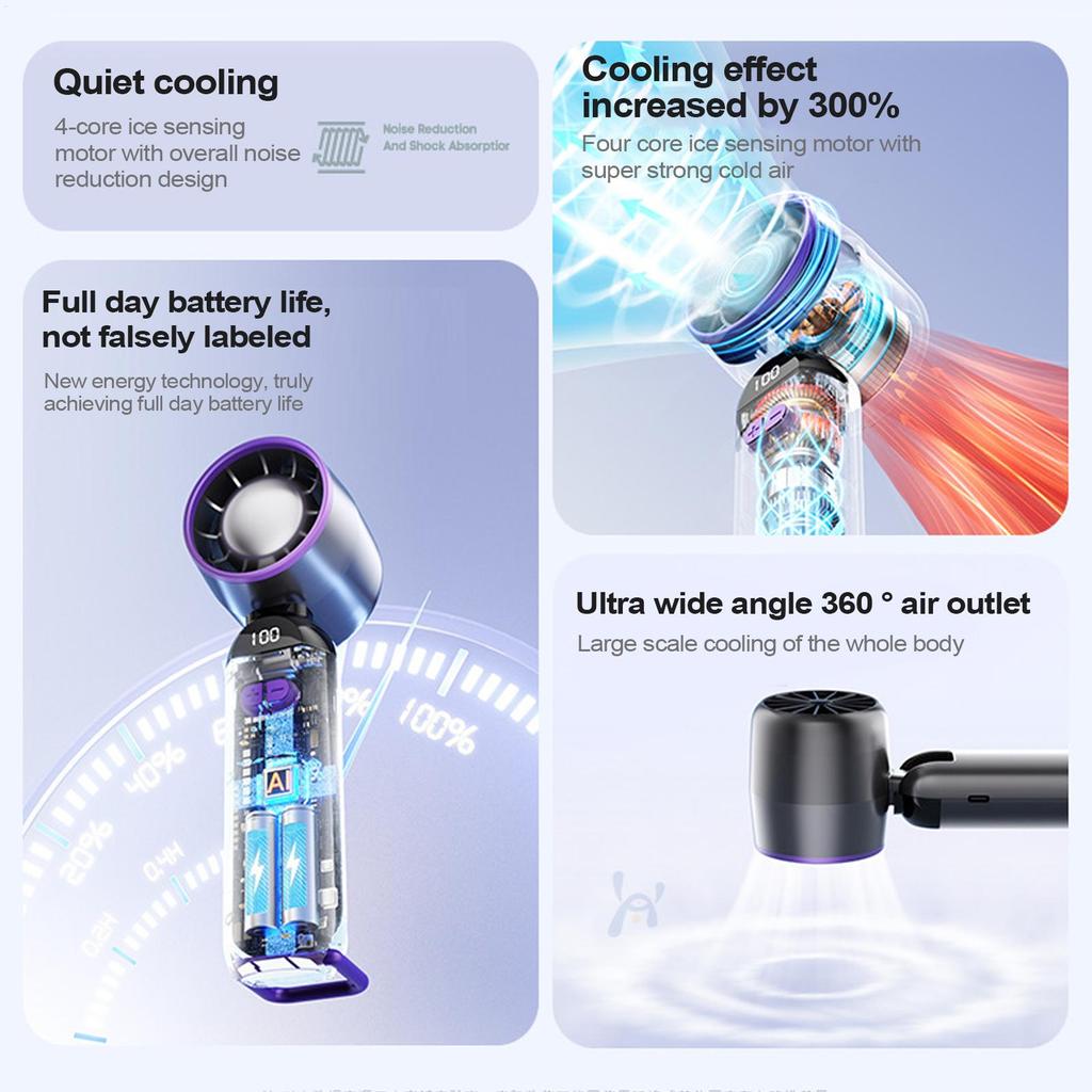 Strong Wind Handheld Fan Summer Bladeless Desk Fan Rechargeable Blower Quiet Cooling Gadget for Outdoor Travel Camping Beach