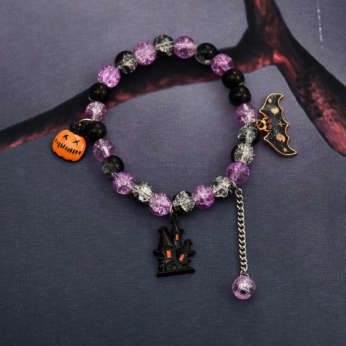 

Halloween hot-selling burst pattern crystal bead bracelet pumpkin castle bat pendant bracelet DIY ghost festival accessories