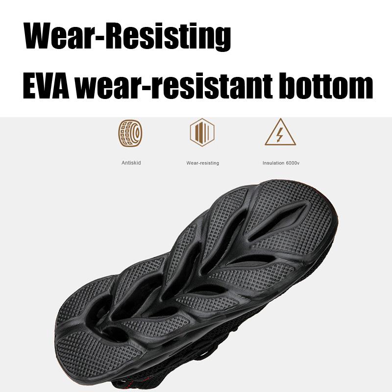 Arbeidsforsikring sko flyvevd pustende stålhode om sommeren. Anti-knusende og anti-piercing isolasjon arbeidssko