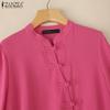 ZANZEA Women Casual Stand Collar Solid Color Loose 3/4 Sleeve Blouse