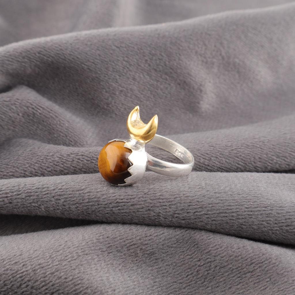 Yellow Tiger Eye Handmade Gemstone Ring , 925 Solid Sterling Silver Ring Spiritual Jewelry, Ring Gift For Sister