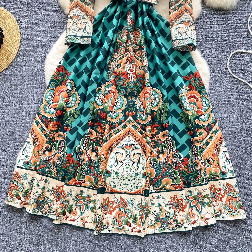 Spring Autumn Women Elegant Notched Collar Designer Print Single Breasted Long Maxi Holiday Party Blazer Dresses