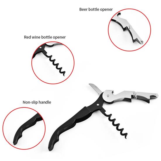 Bottle Opener Multi-Functional Non-slip Handle Labor-Saving Stainless Steel 2 in 1 Handheld Bottle Lid Remover Corkscrew Kitchen Tool