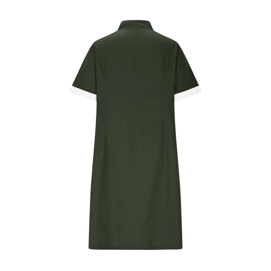 Housekeeping Uniform Dress Womens Button Down Scrub Dresses Short Sleeve Lapel Nursing Shirt Dress with Pockets