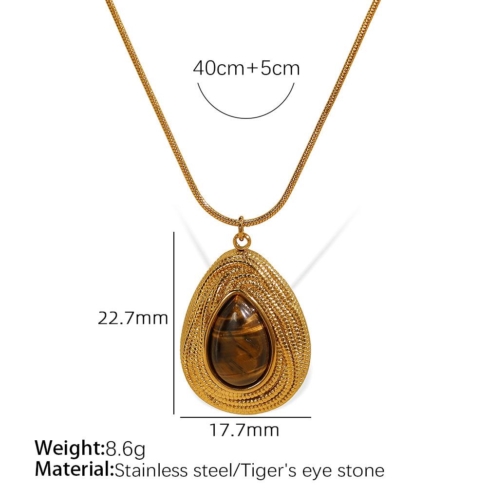 French Retro Maillard Autumn And Winter Tiger S Eye Stone Necklace, Personality And Temperament Versatile Simple Jewelry Set For Women