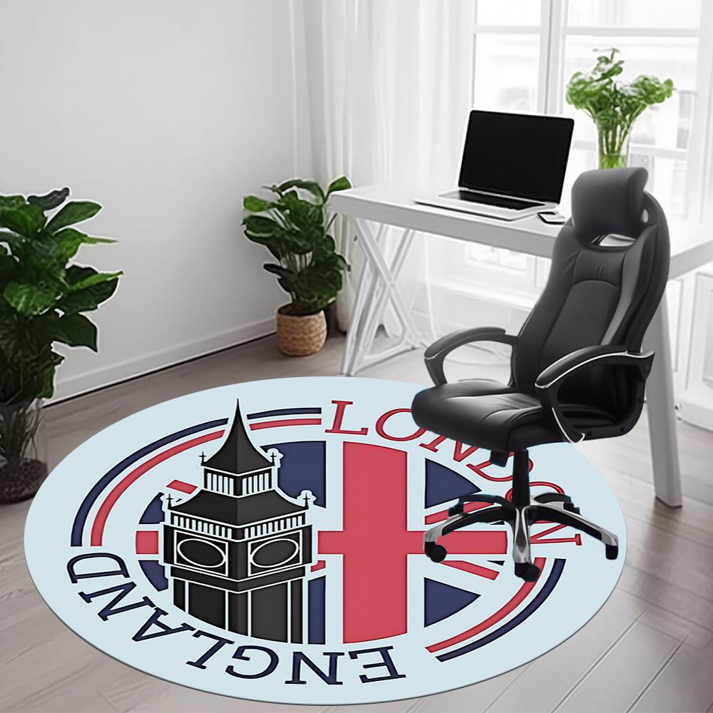 1pc London England Office Round Area Rug, Indoor Mat Suitable ForOffice, Under Office Chairs Bedroom Living Room Home Decor, Room Deco,  N51