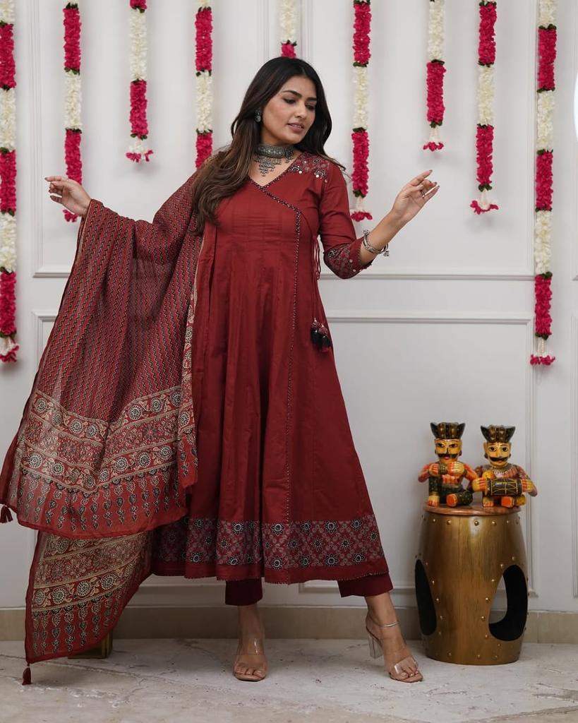 Women Designer Cotton Top Tunic Kurta Pant Dupatta Set Indian Bollywood Salwar Suit Dress