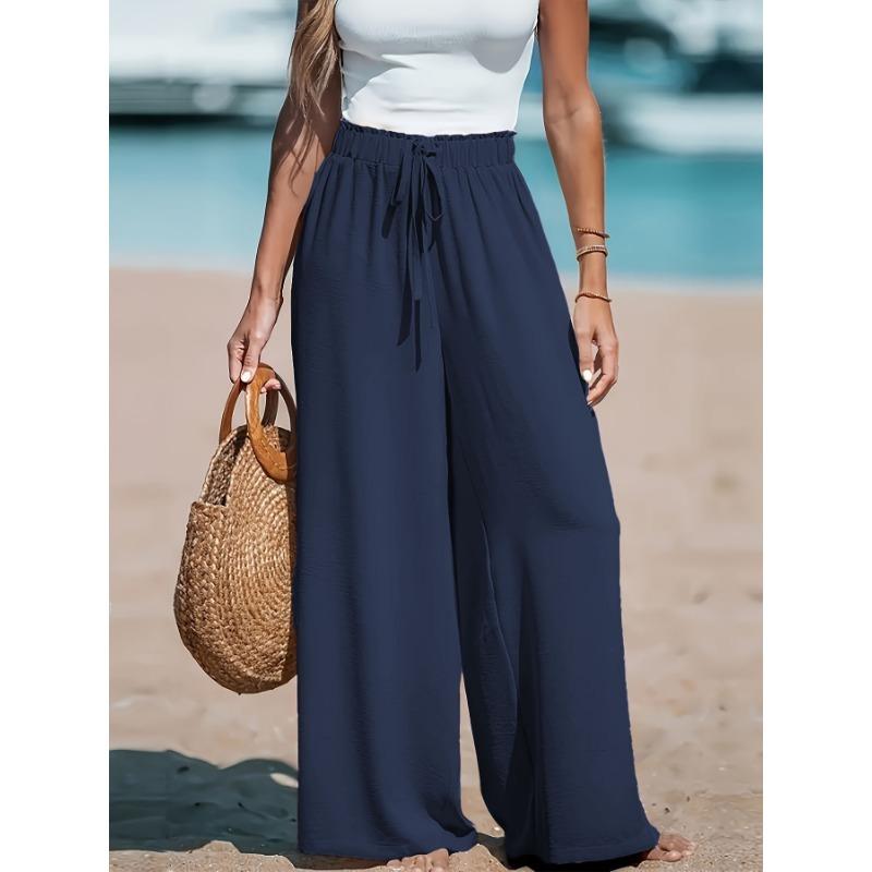 Pantalon décontracté et tendance pour femme, à jambes larges, ample, avec cordon de serrage, confortable, pour les quatre saisons