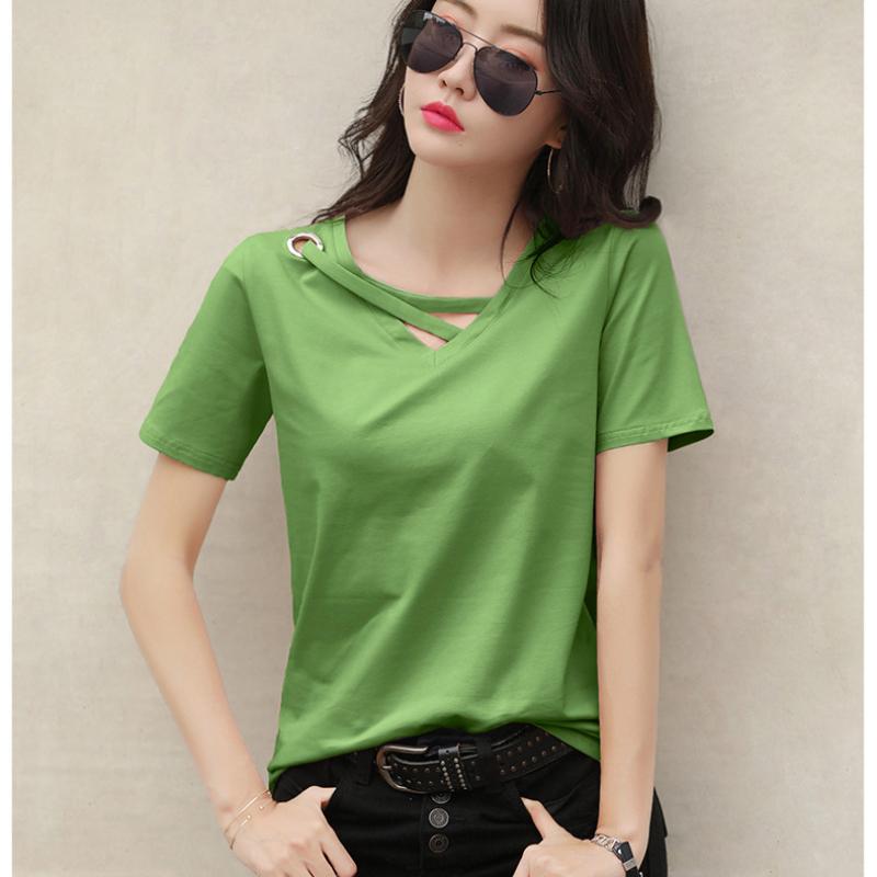 Short-sleeved Women's Summer White T-shirt Women's V-neck Loose Korean Version of The Top Casual InsT Shirt Trend
