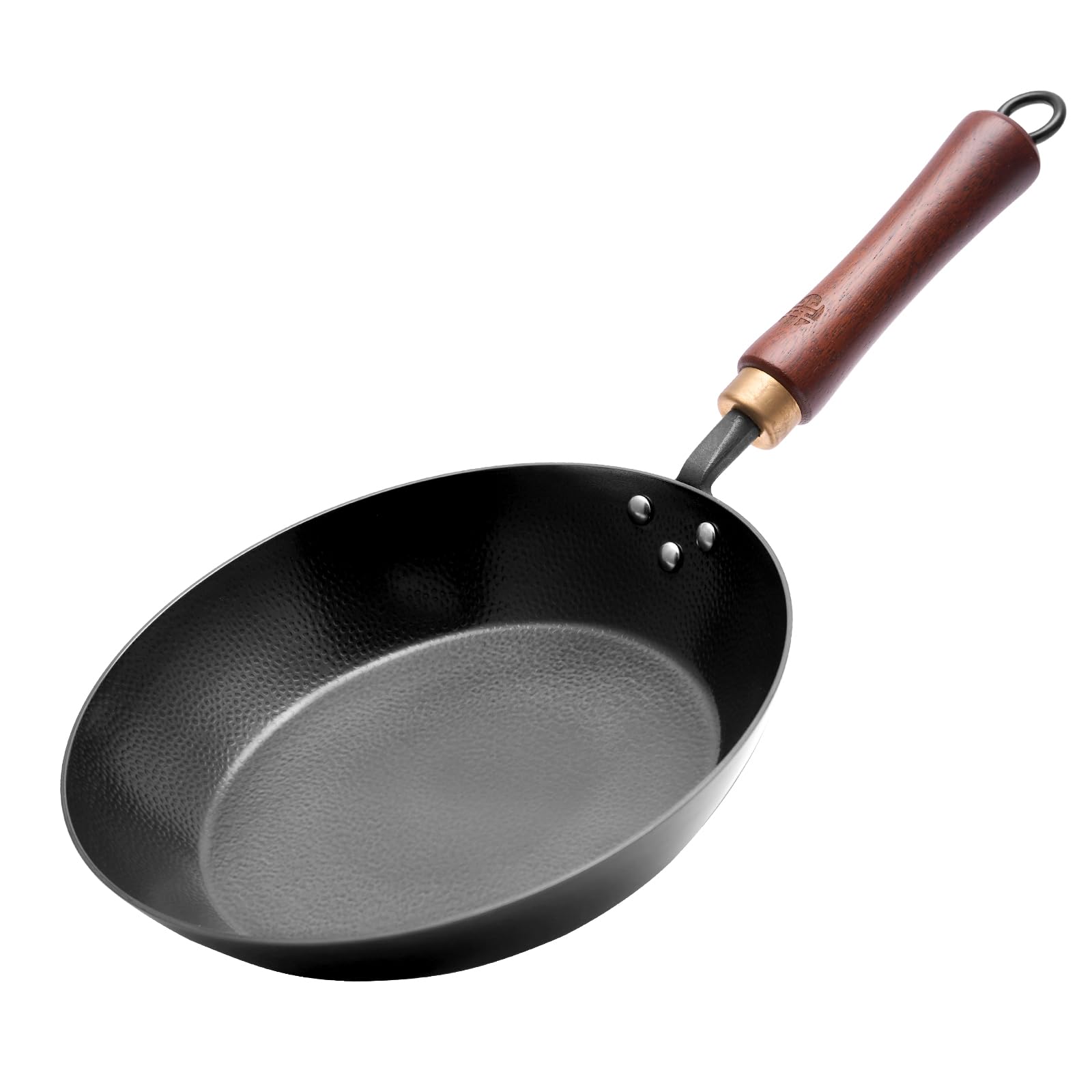 Wang Genji Frying Pan, 26cm, Iron, Stir-frying Pan, Induction and Gas Compatible, Hammered, Shallow, Nitrided, Unpainted, Wooden Handle, Non-Stick, Ea