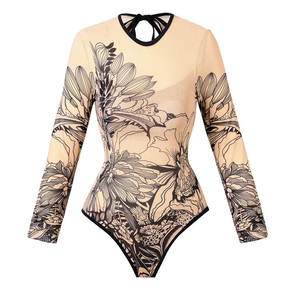 2025 Long Sleeve Sheer Sun Protection One-Piece Set Swimsuit Women Sexy Rash Guard Swimwear Bodysuit Beachwear With Coverup