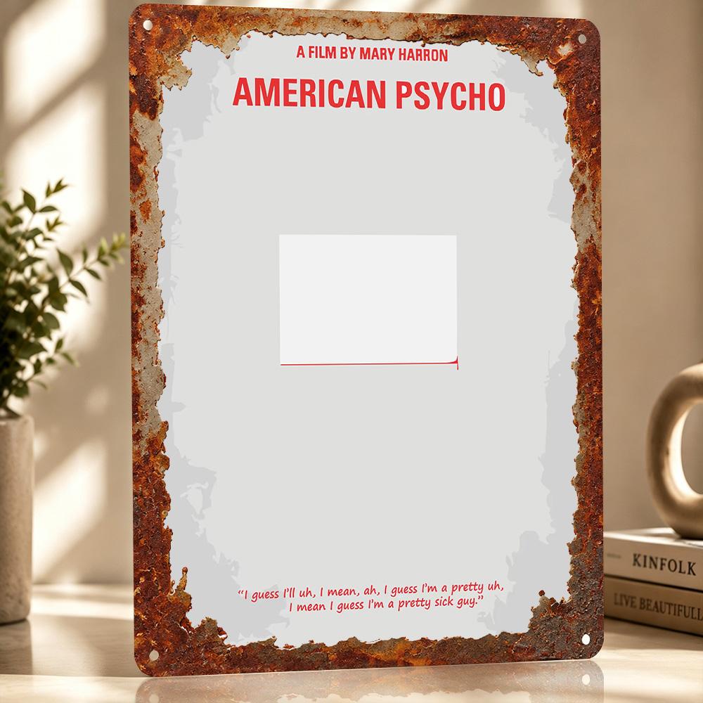 American Psycho Minimalist Movie Personalized D Textured Metal Poster Wall Art Vintage Tin Signs for Garage Accessories Room