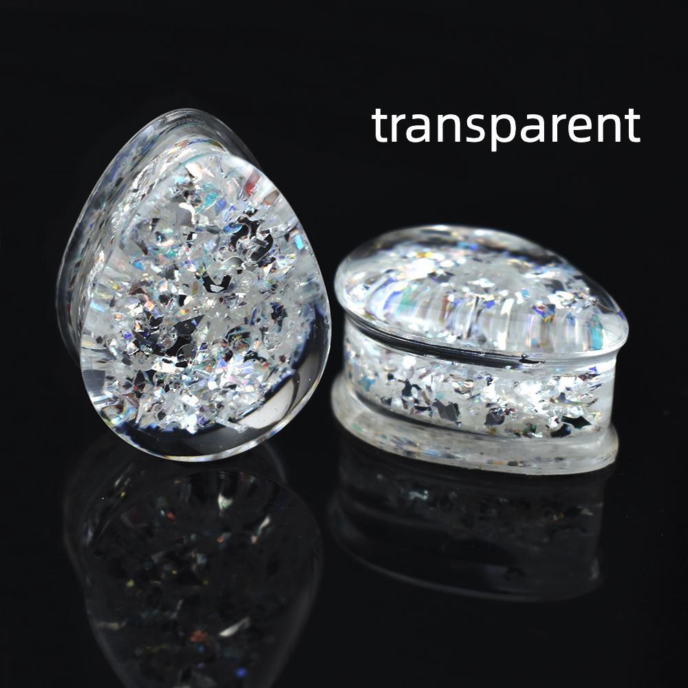 

2 шт. 8-50 мм блестящие каплевидные ушные вкладыши туннели калибры растягиватели ушей двойные расклешенные заглушки украшения для тела для женщин мужчин 16mm прозрачный