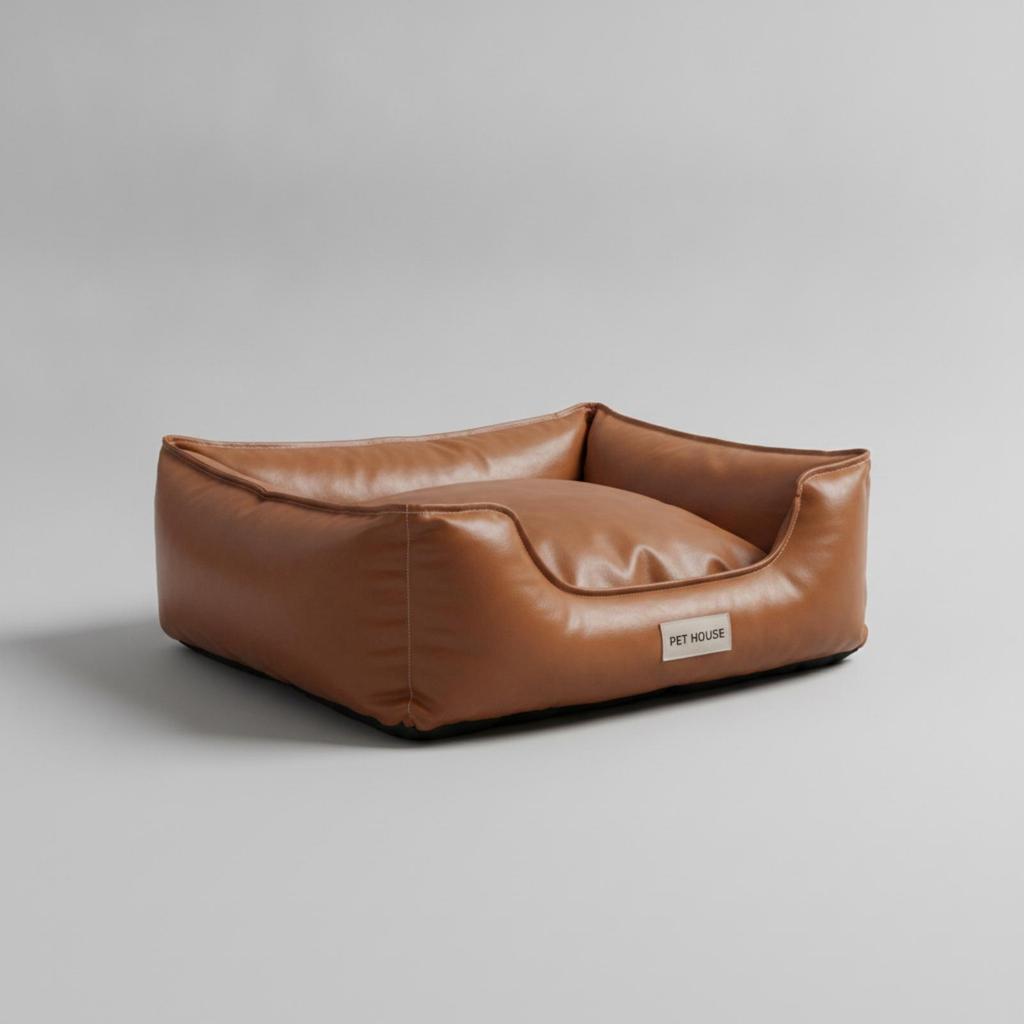Easy to Clean Faux Leather Pet Bed | ShapeHolding Fill, with Raised Walls, for Living Room