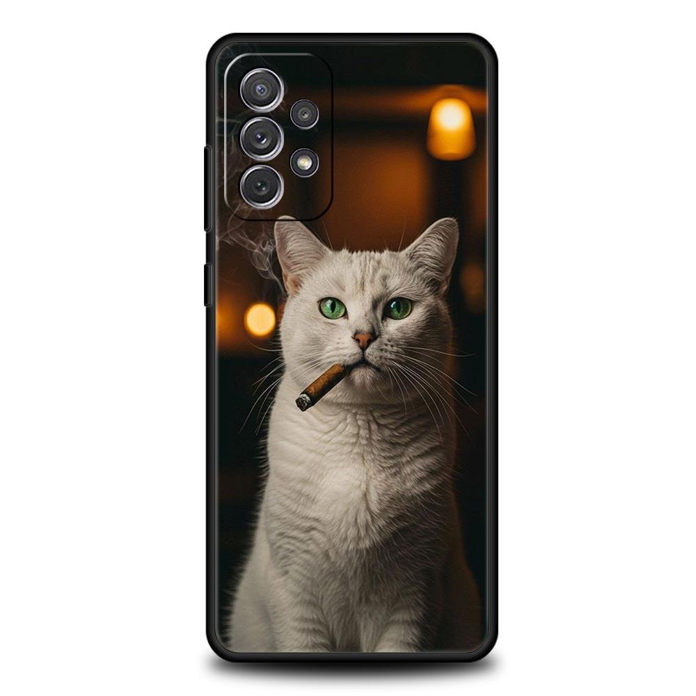 

Fashion Kitten Smoking Pattern Phone Case for Samsung Galaxy A55 A35 A17 A07 A15 A13 A25 A51 A72 A73 A32 A52 A52S A41 Soft TPU Samsung A51