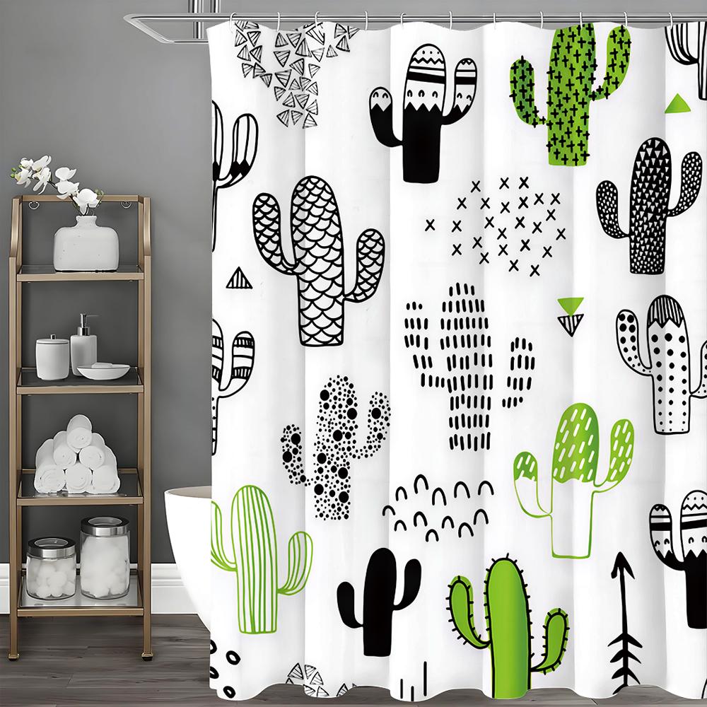 

Cartoon Cactus Shower Curtain, Bathroom Decorative Shower Curtain, Waterproof Shower Curtain with Hooks 90*180cm