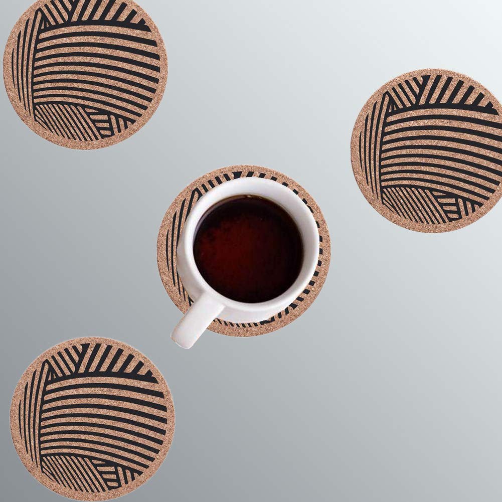 MinniLove Cork Coasters, Pack of 4, Water-Absorbent, Thick, Non-Slip, Round, Heat-Resistant, Durable, Perfect for Teahouses, Cafes, Restaurants,