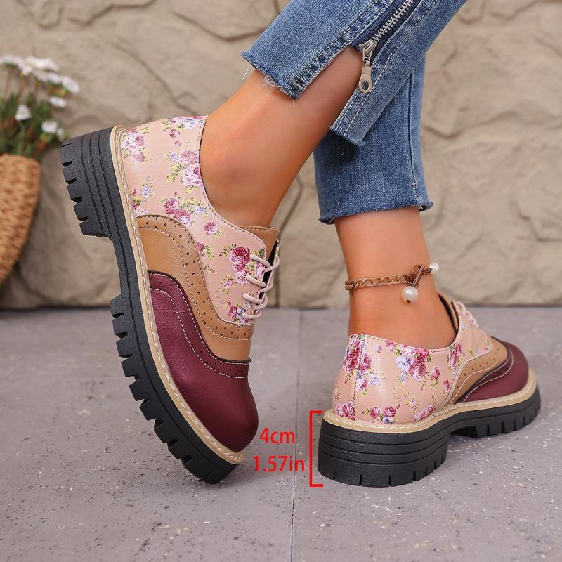 Women's Plus Size Brogue Flats Round Toe Printed Burned Pattern Lace-Up New Spring Autumn