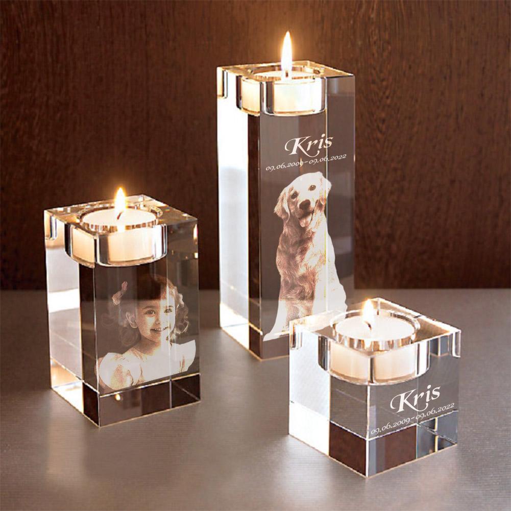 Porte-bougie en Cristal Photo 3D Personnalisé Personnalisé Candélabre en Cristal Photos Commémoratives Couple d'Animaux Décoration Cadeau
