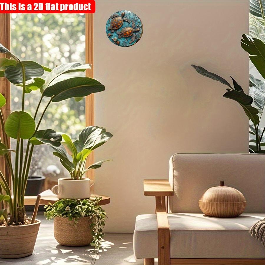 2D Flat 20*20cm1pc Sea Turtle pattern Ocean Theme Round Hanging Sign, Beautiful Ocean Style Art Decorative Plate Suitable for Room&Bar Party Bathroom