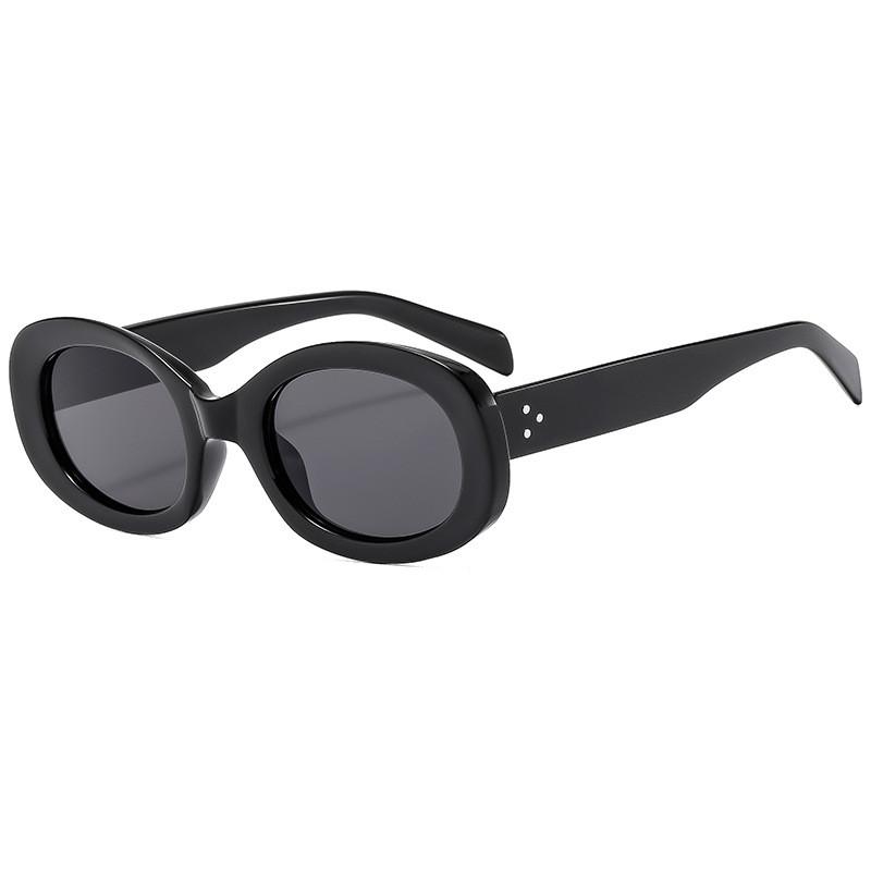 Vintage Black Frame Elliptical Sunglasses For Travel And Party Wear BlackFrameGrayLens