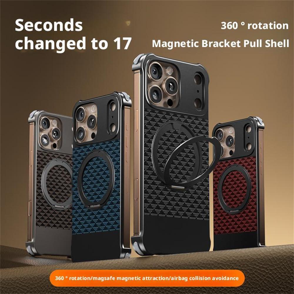 Dla iPhone 15 Pro Max Magnetyczne etui Bezramkowe Teksturowane PU+Metalowa podpórka Pokrowiec na telefon