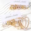 Elegant Imitation Zircon Big Heart-shaped Hoop Earrings Retro Gold Color Geometric Block C-shaped Earrings Women's Party Zircon