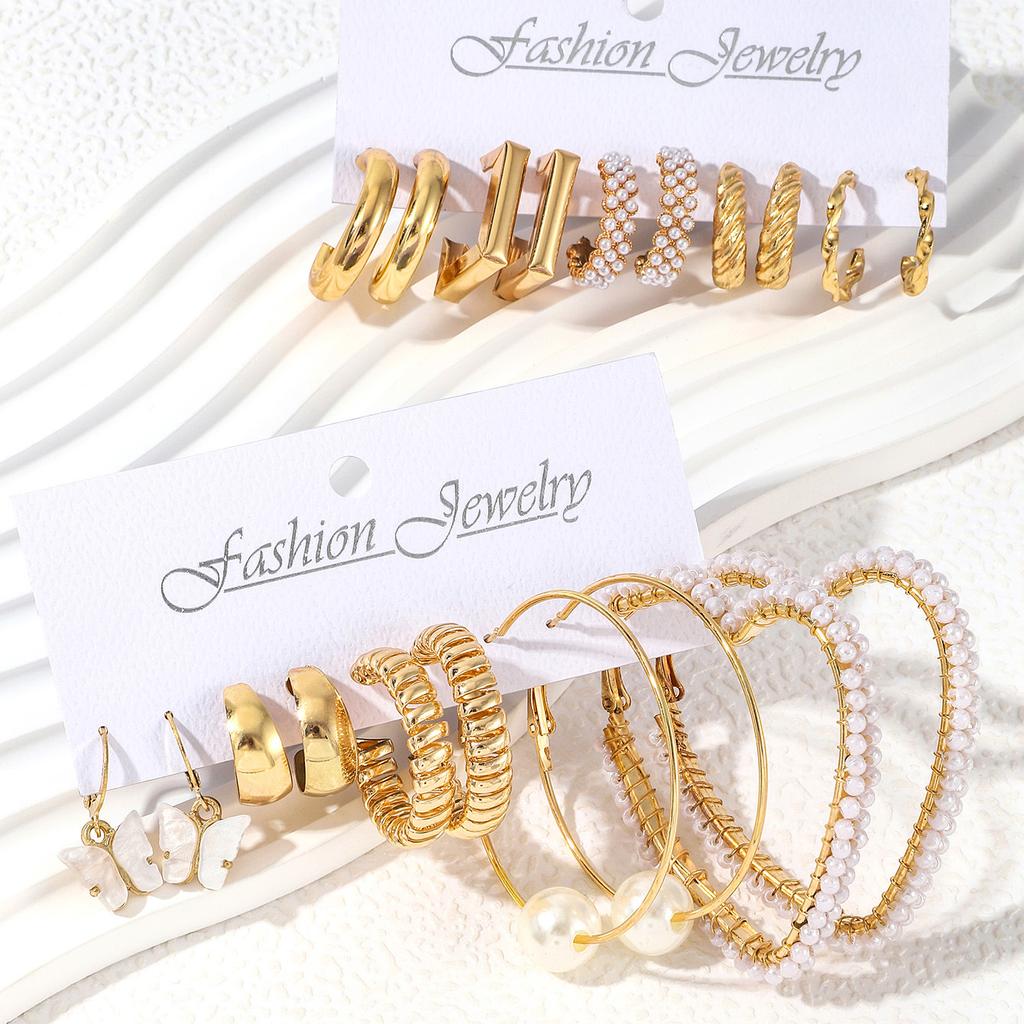 Elegant Imitation Zircon Big Heart-shaped Hoop Earrings Retro Gold Color Geometric Block C-shaped Earrings Women's Party Zircon
