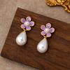 New French Purple Enamel Oil Painting Gradual Change Flower Earrings Women's Retro Elegant Temperament Shijia Pearl Earrings