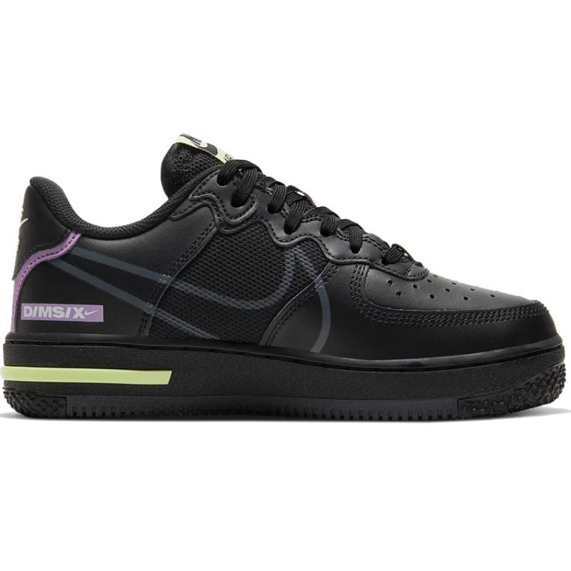 Nike Air Force 1 Low React Black Violet Star Barely Volt GS Sneakers CD6960-001